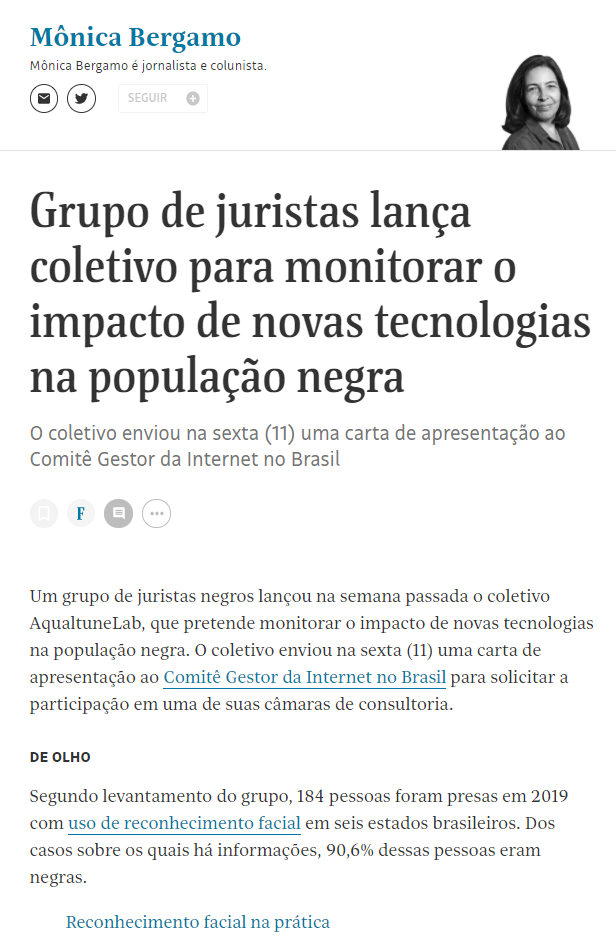 Print da edição da coluna de Mônica Bergamo na Folha de São Paulo.