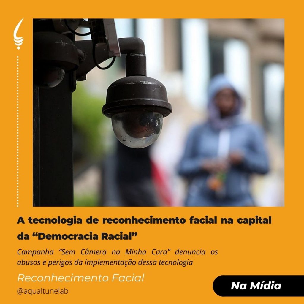 Card ilustrativo com a foto de uma câmera e uma pessoa negra no radar